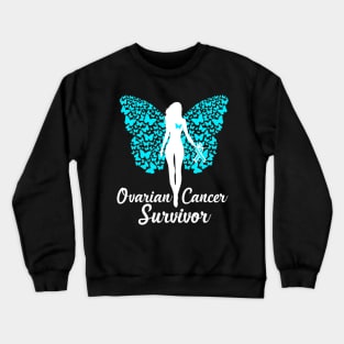 Ovarian Cancer Survivor Warrior Awareness Teal Ribbon Crewneck Sweatshirt